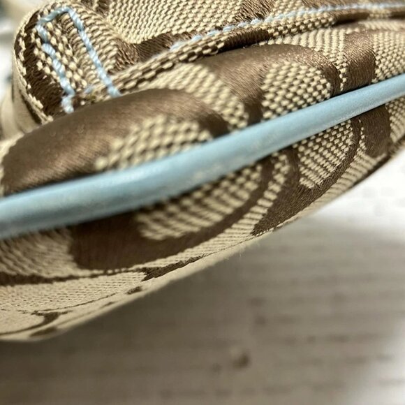 COACH Signature Small Field File Bag 7082 Khaki Light Blue Jacquard Leather - Picture 5 of 8